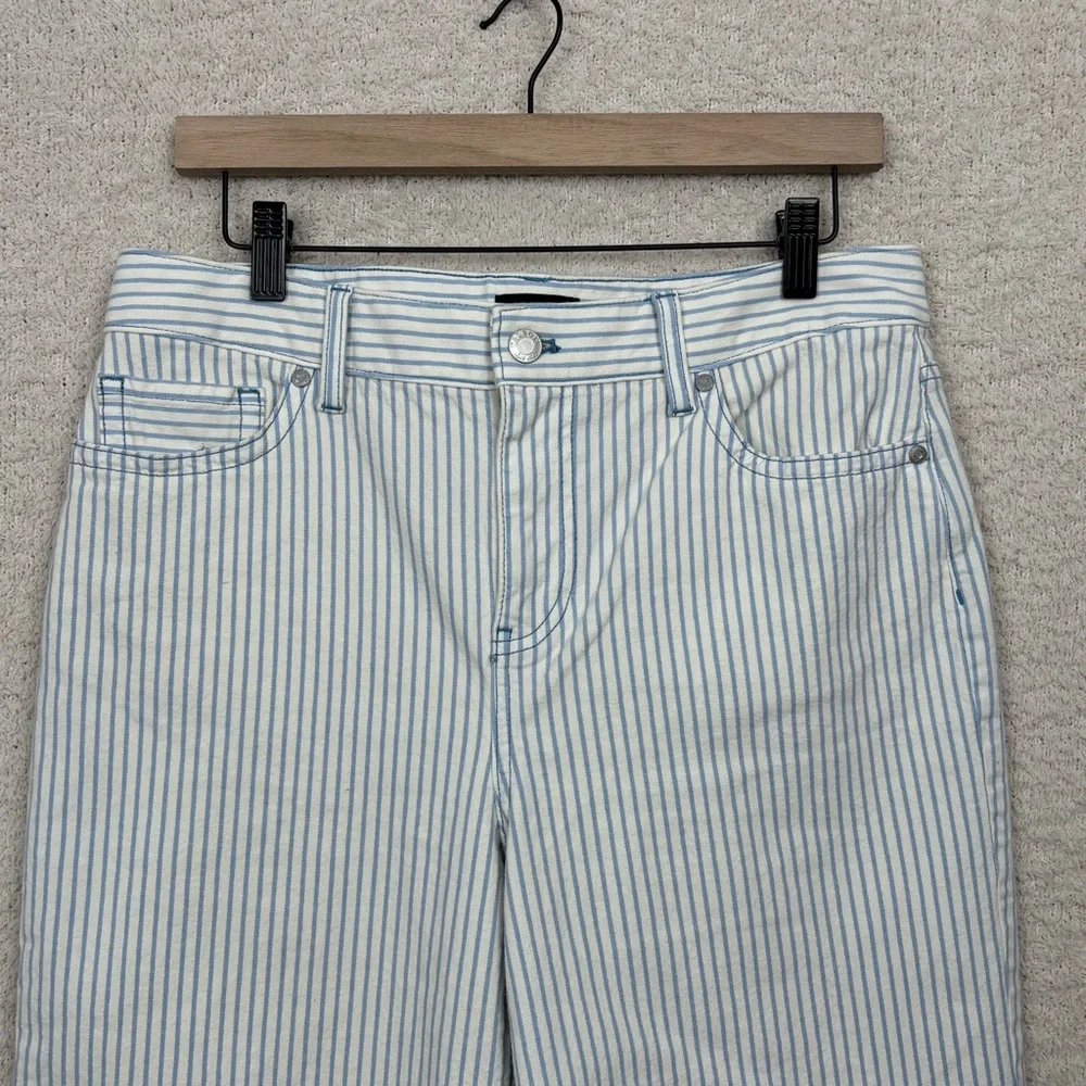 Talbots Jeans Womens 10 Petite Blue White Stripe Wide‎ Leg Crop Jean Fray Hem - Picture 2 of 9